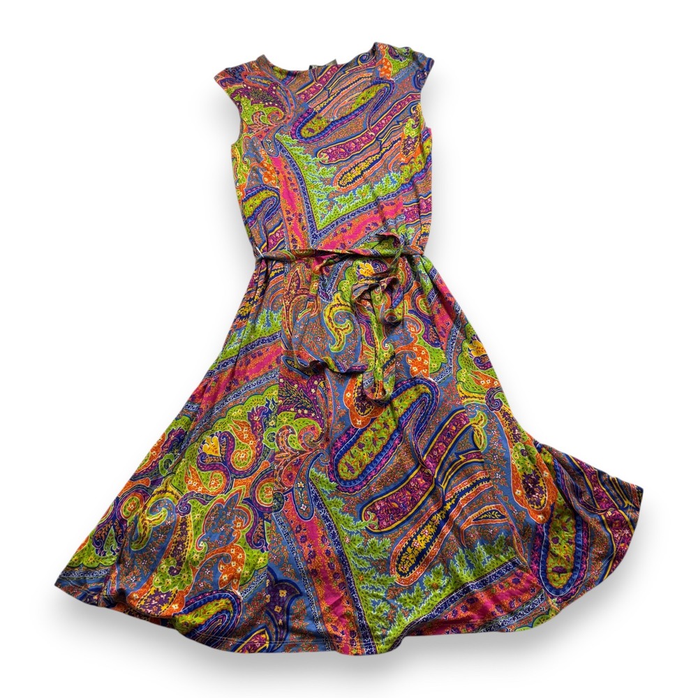 Lauren Ralph Lauren Women Multicolor Paisley Viscose Midi Dress Sze L Sleeveless - Picture 1 of 16